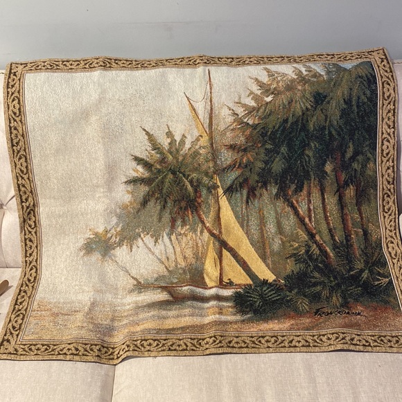 Wall hanging Tapestry PALM TREES Weavers Inc Nautical Scene wall art 40” by 34” - Picture 9 of 16